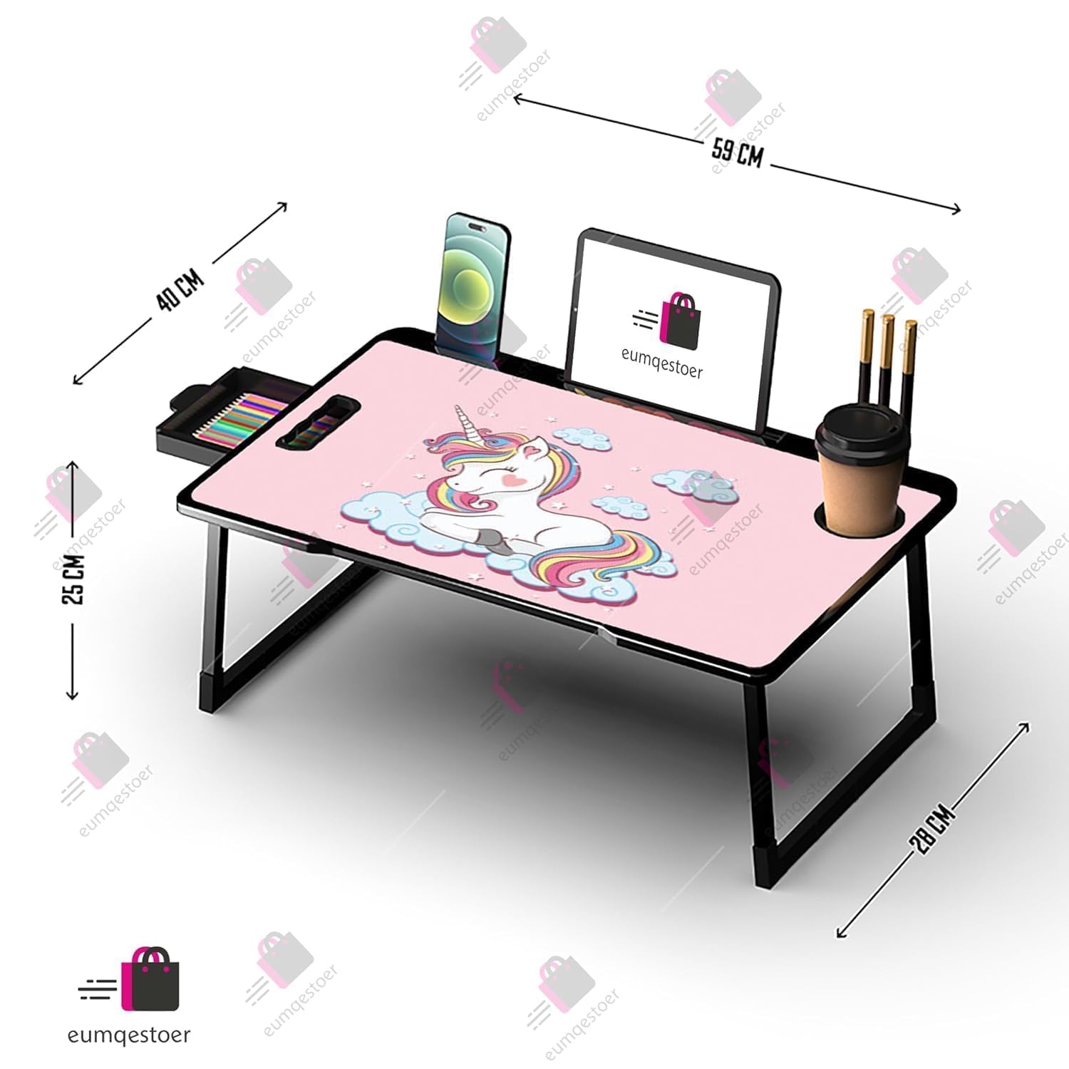 Smart Multipurpose Foldable Laptop Table with Cup Holder, Study Table, Bed Table, Breakfast Table, Foldable and Portable - Image 2